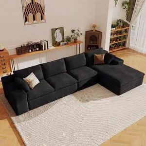 136" Cloud Sectional Couch with L-Shape Chaise, Modern Corduroy Viral Boneless Sofa for Living Room,Memory Foam Couches in a Box with Deep Seat,No Assembly Required (Black,Right-Facing Chaise) 136" Cloud Sectional Couch with L-Shape Chaise, Modern Corduroy Viral Boneless Sofa for Living Room,Memory Foam Couches in a Box with Deep Seat,No Assembly Required (Black,Right-Facing Chaise)