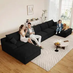 165" Oversized Cloud Sectional Couch with U-Shaped Chaise,5-Seater Corduroy Viral Boneless Sofa with Ottoman,Memory Foam Couches in a Box with Deep Seat for Living Room,No Assembly Required, Black 165" Oversized Cloud Sectional Couch with U-Shaped Chaise,5-Seater Corduroy Viral Boneless Sofa with Ottoman,Memory Foam Couches in a Box with Deep Seat for Living Room,No Assembly Required, Black