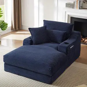 47.2"Oversized Chaise Lounge Chair Indoor,Corduroy Boneless Reading Chair with Cup Holder,Deep Seat Cloud Sofa Bed,Comfy Modern Sleeper Chairs in Box for Living Room Bedroom,No Assembly (Dark Blue) 47.2"Oversized Chaise Lounge Chair Indoor,Corduroy Boneless Reading Chair with Cup Holder,Deep Seat Cloud Sofa Bed,Comfy Modern Sleeper Chairs in Box for Living Room Bedroom,No Assembly (Dark Blue)