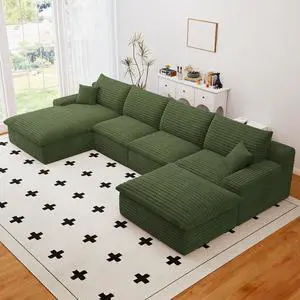 136" Cloud Sectional Couch with U-Shaped Chaise,Corduroy Viral Boneless Sofa with Ottoman,Memory Foam Couches in a Box with Deep Seat for Living Room,No Assembly Required (Green,Left-Facing Chaise) 136" Cloud Sectional Couch with U-Shaped Chaise,Corduroy Viral Boneless Sofa with Ottoman,Memory Foam Couches in a Box with Deep Seat for Living Room,No Assembly Required (Green,Left-Facing Chaise)