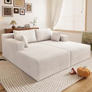 71"Oversized Chaise Lounge Chair,Sectional Double Lounge Chaise with Pillows, Upholstered Corduroy Boneless Lounge Chair, Fluffy Modern Loveseat Sleeper Sofa for Living Room or Bedroom(White) 71"Oversized Chaise Lounge Chair,Sectional Double Lounge Chaise with Pillows, Upholstered Corduroy Boneless Lounge Chair, Fluffy Modern Loveseat Sleeper Sofa for Living Room or Bedroom(White)