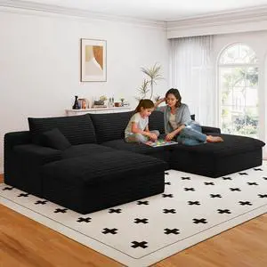107" Cloud Sectional Couch with U-Shaped Chaise,Corduroy Viral Boneless Sofa with Ottoman,Memory Foam Couches in a Box with Deep Seat for Living Room,No Assembly Required(Jet Black,Right-Facing Chaise 107" Cloud Sectional Couch with U-Shaped Chaise,Corduroy Viral Boneless Sofa with Ottoman,Memory Foam Couches in a Box with Deep Seat for Living Room,No Assembly Required(Jet Black,Right-Facing Chaise