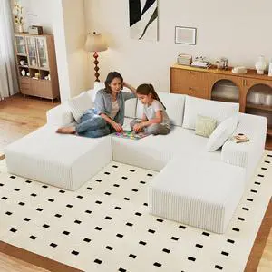 96" U Shaped Cloud Sectional Couch with Fluffy Corduroy, Deep Memory Foam Seats Sofa with 1 Ottoman for Living Room, No Assembly Required(White,Left-Facing Chaise) 96" U Shaped Cloud Sectional Couch with Fluffy Corduroy, Deep Memory Foam Seats Sofa with 1 Ottoman for Living Room, No Assembly Required(White,Left-Facing Chaise)