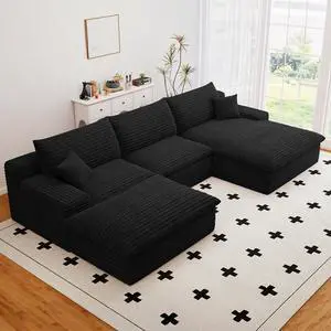 107" Cloud Sectional Couch with U-Shaped Chaise,Corduroy Viral Boneless Sofa with Ottoman,Memory Foam Couches in a Box with Deep Seat for Living Room,No Assembly Required (Black,Right-Facing Chaise) 107" Cloud Sectional Couch with U-Shaped Chaise,Corduroy Viral Boneless Sofa with Ottoman,Memory Foam Couches in a Box with Deep Seat for Living Room,No Assembly Required (Black,Right-Facing Chaise)