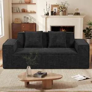 77'' Modern Small Loveseat, No Assembly Required Cloud Sofa Cloud Sofa Boneless Couches with 2 pcs Pillows for Living Room, Apartment(Polar Fleece-Black) 77'' Modern Small Loveseat, No Assembly Required Cloud Sofa Cloud Sofa Boneless Couches with 2 pcs Pillows for Living Room, Apartment(Polar Fleece-Black)