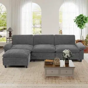 118" Modular Sectional Sofa,Comfy Cloud Couch Sectional Sofa with Ottoman,L Shaped 4-Seat Chenille Sleeper Deep Seat Sofas for Living Room,Bedroom and Apartment,Dark Gary 118" Modular Sectional Sofa,Comfy Cloud Couch Sectional Sofa with Ottoman,L Shaped 4-Seat Chenille Sleeper Deep Seat Sofas for Living Room,Bedroom and Apartment,Dark Gary