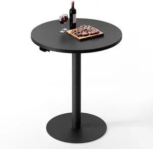 Pneumatic Height Adjustable Round Dining Table, 27.5" Portable Bar Table, Wooden Overbed Table for Laptop, Snacks & Coffee, Ideal for Living Room, Bedroom, Home Office(Black) Pneumatic Height Adjustable Round Dining Table, 27.5" Portable Bar Table, Wooden Overbed Table for Laptop, Snacks & Coffee, Ideal for Living Room, Bedroom, Home Office(Black)