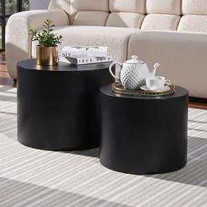Nesting Coffee Table Set of 2, Modern Round Coffee Table with Non-Slip Feet, Wooden Circle Accent Tables for Small Spaces Living Room Bedroom Balcony Office Drum Side Table (Black) Nesting Coffee Table Set of 2, Modern Round Coffee Table with Non-Slip Feet, Wooden Circle Accent Tables for Small Spaces Living Room Bedroom Balcony Office Drum Side Table (Black)