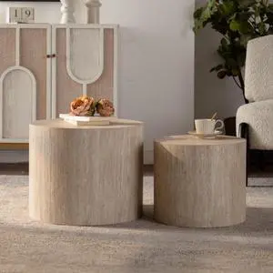 Nesting Coffee Table Set of 2, Modern Round Coffee Table with Non-Slip Feet, Oak Wooden Circle Accent Tables for Small Spaces Living Room Bedroom Balcony Office Drum Side Table (Amber) Nesting Coffee Table Set of 2, Modern Round Coffee Table with Non-Slip Feet, Oak Wooden Circle Accent Tables for Small Spaces Living Room Bedroom Balcony Office Drum Side Table (Amber)
