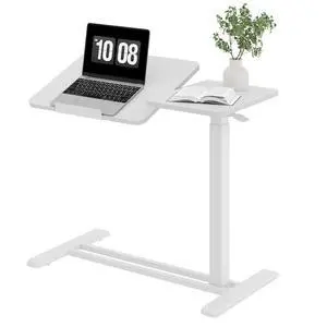 Small Rolling Overbed Table Adjustable Height with Wheels, Mobile Laptop Desk with Tilting Desktop, Portable Computer Workstation for Home Office, Classroom, Bedside, White Small Rolling Overbed Table Adjustable Height with Wheels, Mobile Laptop Desk with Tilting Desktop, Portable Computer Workstation for Home Office, Classroom, Bedside, White
