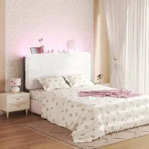 Princess Headboard Twin Size for Girls, Upholstered Plush Headboard, 42.1" to 46.1" Adjustable Height, Beige Princess Headboard Twin Size for Girls, Upholstered Plush Headboard, 42.1" to 46.1" Adjustable Height, Beige