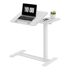 Small Rolling Overbed Table Adjustable Height with Wheels, Mobile Laptop Desk with Tilting Desktop, Portable Computer Workstation for Home Office, Classroom, Bedside, White Small Rolling Overbed Table Adjustable Height with Wheels, Mobile Laptop Desk with Tilting Desktop, Portable Computer Workstation for Home Office, Classroom, Bedside, White