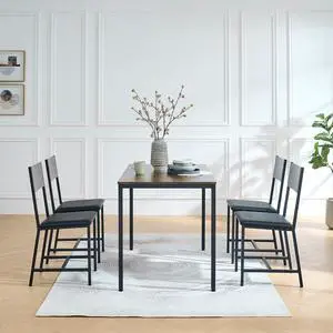 Modern Dining Room Set for 4, 5 Pieces Industrial Kitchen Table and Chairs with Backrest, Rectangular Space-Saving Dinette Set for Dining Room, Apartment, Small Space, Rustic Brown Modern Dining Room Set for 4, 5 Pieces Industrial Kitchen Table and Chairs with Backrest, Rectangular Space-Saving Dinette Set for Dining Room, Apartment, Small Space, Rustic Brown