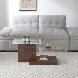 Glass Coffee Table with Storage, 44 Inch Rectangular Coffee Tables for Living Room, 3-Tier Tempered Glass Wooden Center Table Modern Accent Cocktail Table for Home Office (Walnut) Glass Coffee Table with Storage, 44 Inch Rectangular Coffee Tables for Living Room, 3-Tier Tempered Glass Wooden Center Table Modern Accent Cocktail Table for Home Office (Walnut)