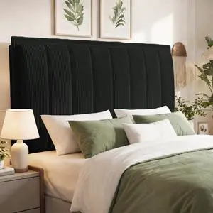 Headboard Queen Size, Upholstered Modern Striped Head Board Only, 3.1 High-Density Sponge Backrest, 2 Screw Easy Assembly (Black) Headboard Queen Size, Upholstered Modern Striped Head Board Only, 3.1 High-Density Sponge Backrest, 2 Screw Easy Assembly (Black)