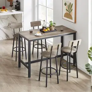 Bar Table Set with 4 Stools,PU Upholstered Counter Height Dining Set for Kitchen, Living Room, Bar, Small Spaces (Grey) Bar Table Set with 4 Stools,PU Upholstered Counter Height Dining Set for Kitchen, Living Room, Bar, Small Spaces (Grey)