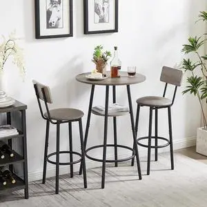Bar Table and Chairs Set for 2, 3 Piece Round Bistro Pub with 2 Stools,PU Upholstered Counter Height Dining Kitchen,Living Room,Bar,Small Spaces (Round Grey) 1+2 round Bar Table and Chairs Set for 2, 3 Piece Round Bistro Pub with 2 Stools,PU Upholstered Counter Height Dining Kitchen,Living Room,Bar,Small Spaces (Round Grey) 1+2 round