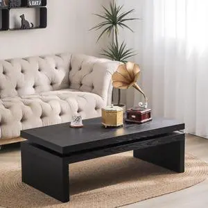 47.6" Black Wood Coffee Table, Mid Century Modern Farmhouse Wooden Coffee Tables for Living Room Natural Solid Firwood Tabletop Rectangle Center Table for Home Office Tea Table 47.6" Black Wood Coffee Table, Mid Century Modern Farmhouse Wooden Coffee Tables for Living Room Natural Solid Firwood Tabletop Rectangle Center Table for Home Office Tea Table