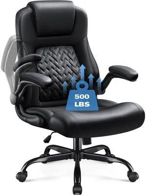 Big and Tall Office Chair 500lbs, Heavy Duty Office Chairs, Ergonomic High Back Desk Chair, Adjustable Flip Up Armrest Executive Chair Made of PU Leather, Computer Chair for Gaming Desk (Black) Big and Tall Office Chair 500lbs, Heavy Duty Office Chairs, Ergonomic High Back Desk Chair, Adjustable Flip Up Armrest Executive Chair Made of PU Leather, Computer Chair for Gaming Desk (Black)