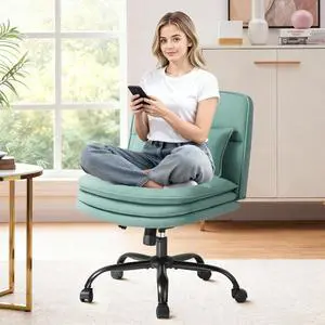 Criss Cross Legged Office Chair with Wheels, Armless Extra Wide Seat Swivel Desk Chair, Adjustable Height Comfy Task Chair with Thick Cushion for Home Office Bedroom Vanity (Fabric, Green) Criss Cross Legged Office Chair with Wheels, Armless Extra Wide Seat Swivel Desk Chair, Adjustable Height Comfy Task Chair with Thick Cushion for Home Office Bedroom Vanity (Fabric, Green)