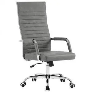 Ribbed Office Chair High Back PU Leather Executive Conference Chair Adjustable Swivel Chair with Arms (Bicolor Vintage Grey) Ribbed Office Chair High Back PU Leather Executive Conference Chair Adjustable Swivel Chair with Arms (Bicolor Vintage Grey)