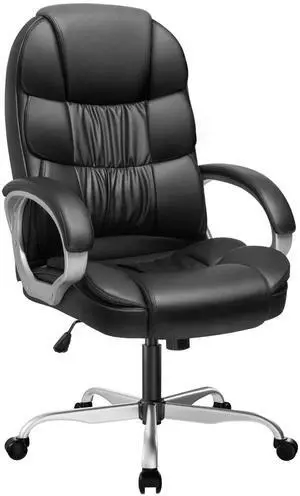 Leather High Back Office Chair Ergonomic Executive Office Chair Swivel Computer Desk Chair Lumbar Support Soft Cushioned Padded Arms (Ink Black) Leather High Back Office Chair Ergonomic Executive Office Chair Swivel Computer Desk Chair Lumbar Support Soft Cushioned Padded Arms (Ink Black)