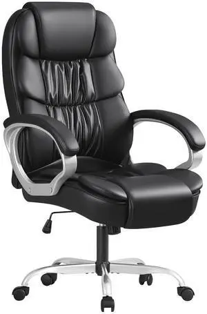 Leather High Back Office Chair Ergonomic Executive Office Chair Swivel Computer Desk Chair Lumbar Support Soft Cushioned Padded Arms (Black) Leather High Back Office Chair Ergonomic Executive Office Chair Swivel Computer Desk Chair Lumbar Support Soft Cushioned Padded Arms (Black)