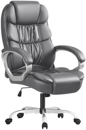 Leather High Back Office Chair Ergonomic Executive Office Chair Swivel Computer Desk Chair Lumbar Support Soft Cushioned Padded Arms (Grey) Leather High Back Office Chair Ergonomic Executive Office Chair Swivel Computer Desk Chair Lumbar Support Soft Cushioned Padded Arms (Grey)