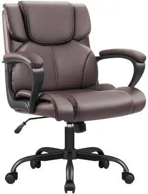 Mid Back Executive Office Chair Swivel Computer Task Chair with Armrests,Ergonomic Leather-Padded Desk Chair with Lumbar Support (Brown) Mid Back Executive Office Chair Swivel Computer Task Chair with Armrests,Ergonomic Leather-Padded Desk Chair with Lumbar Support (Brown)