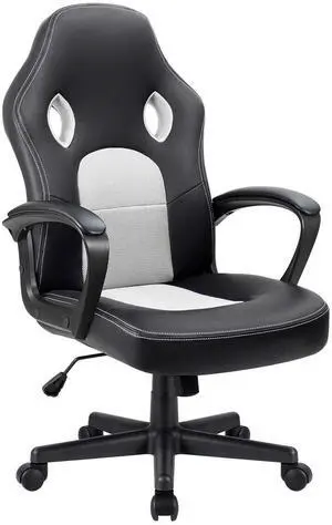 Office Chair Desk Chair Leather Gaming Chair Computer Chair Racing Style Ergonomic Adjustable Swivel Task Chair with Lumbar Support and Arms (White) Office Chair Desk Chair Leather Gaming Chair Computer Chair Racing Style Ergonomic Adjustable Swivel Task Chair with Lumbar Support and Arms (White)