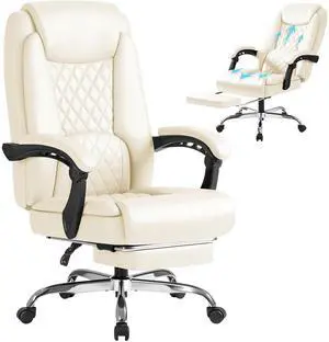 Office Chair with Footrest Ergonomic High Back Design Executive Computer Desk Chair400lbs, 90-135° Reclining Leather Home Office Desk Chairs Swivel Task Chairs with Wheels (Beige) Office Chair with Footrest Ergonomic High Back Design Executive Computer Desk Chair400lbs, 90-135° Reclining Leather Home Office Desk Chairs Swivel Task Chairs with Wheels (Beige)