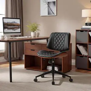 Home Office Desk Armless Chair, Small Walnut Modern Desk Chair with Wheels, Adjustable Height No Arms PU Leather Mid Back 360 Swivel Vanity Chair for Office, Meeting Room(Black) Home Office Desk Armless Chair, Small Walnut Modern Desk Chair with Wheels, Adjustable Height No Arms PU Leather Mid Back 360 Swivel Vanity Chair for Office, Meeting Room(Black)