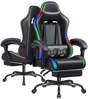 Gaming Chair with RGB LED Lights, Video Game Chair with Footrest and Massage Lumbar Support, High Back Reclining Computer Chair with Headrest, Swivel Seat Gamer Chair (LED Black) Gaming Chair with RGB LED Lights, Video Game Chair with Footrest and Massage Lumbar Support, High Back Reclining Computer Chair with Headrest, Swivel Seat Gamer Chair (LED Black)