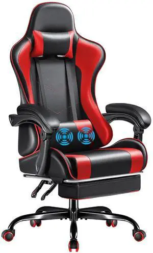 Gaming Chair, Video Game Chair with Footrest and Massage Lumbar Support, Swivel Seat Height Adjustable Computer Chair with Headrest, Racing E-Sport Gamer Chair (Red) Gaming Chair, Video Game Chair with Footrest and Massage Lumbar Support, Swivel Seat Height Adjustable Computer Chair with Headrest, Racing E-Sport Gamer Chair (Red)