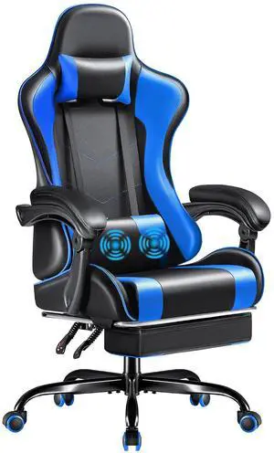 Gaming Chair, Video Game Chair with Footrest and Massage Lumbar Support, Swivel Seat Height Adjustable Computer Chair with Headrest, Racing E-Sport Gamer Chair (Blue) Gaming Chair, Video Game Chair with Footrest and Massage Lumbar Support, Swivel Seat Height Adjustable Computer Chair with Headrest, Racing E-Sport Gamer Chair (Blue)