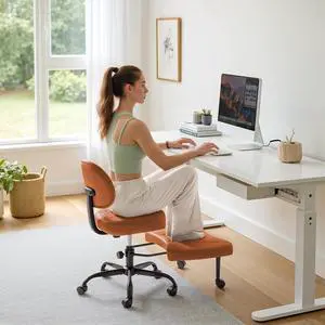 Ergonomic Criss Cross Legged Office Chair with Wheels, 360°Swivel Adjustable Height Kneeling Desk Chair with Footrest for ADHD, Yoga, Meditation, Home Office (Leather, Brown) Ergonomic Criss Cross Legged Office Chair with Wheels, 360°Swivel Adjustable Height Kneeling Desk Chair with Footrest for ADHD, Yoga, Meditation, Home Office (Leather, Brown)