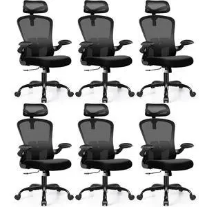 Office Chair Ergonomic Desk Chair with Headrest, High Back Computer with Adjustable Lumbar Support and Wheels,Executive Swivel Comfy with flip-up Armrests for Home Office,Pack of 6 Office Chair Ergonomic Desk Chair with Headrest, High Back Computer with Adjustable Lumbar Support and Wheels,Executive Swivel Comfy with flip-up Armrests for Home Office,Pack of 6