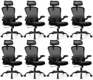 Office Chair Ergonomic Desk Chair with Headrest, High Back Computer with Adjustable Lumbar Support and Wheels,Executive Swivel Comfy with flip-up Armrests for Home Office,Pack of 8 Office Chair Ergonomic Desk Chair with Headrest, High Back Computer with Adjustable Lumbar Support and Wheels,Executive Swivel Comfy with flip-up Armrests for Home Office,Pack of 8