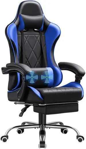 Gaming Chair, Computer Chair with Footrest and Massage Lumbar Support, Swivel Seat Height Adjustable Video Game Chair with Headrest for Office or Gaming (Blue) Gaming Chair, Computer Chair with Footrest and Massage Lumbar Support, Swivel Seat Height Adjustable Video Game Chair with Headrest for Office or Gaming (Blue)