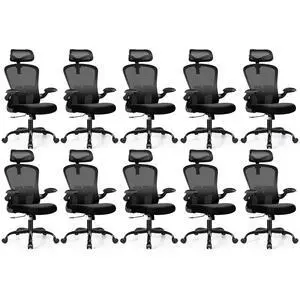Office Chair Ergonomic Desk Chair with Headrest, High Back Computer with Adjustable Lumbar Support and Wheels,Executive Swivel Comfy with flip-up Armrests for Home Office,Pack of 10 Office Chair Ergonomic Desk Chair with Headrest, High Back Computer with Adjustable Lumbar Support and Wheels,Executive Swivel Comfy with flip-up Armrests for Home Office,Pack of 10