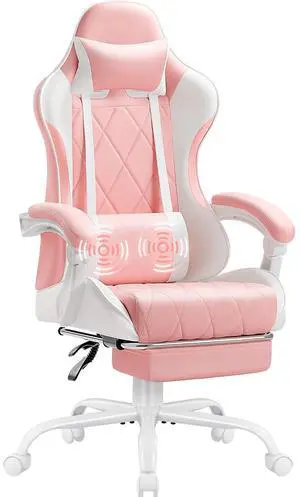 Gaming Chair, Computer Chair with Footrest and Massage Lumbar Support, Swivel Seat Height Adjustable Video Game Chair with Headrest for Office or Gaming (Pink) Gaming Chair, Computer Chair with Footrest and Massage Lumbar Support, Swivel Seat Height Adjustable Video Game Chair with Headrest for Office or Gaming (Pink)