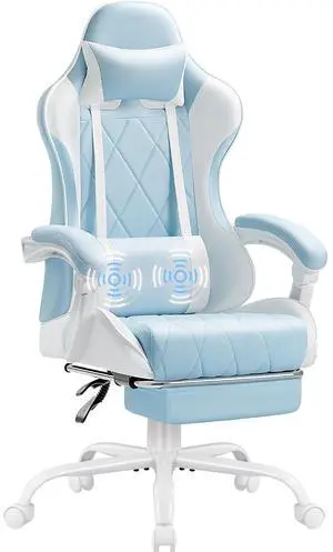 Gaming Chair, Computer Chair with Footrest and Massage Lumbar Support, Swivel Seat Height Adjustable Video Game Chair with Headrest for Office or Gaming (Light Blue) Gaming Chair, Computer Chair with Footrest and Massage Lumbar Support, Swivel Seat Height Adjustable Video Game Chair with Headrest for Office or Gaming (Light Blue)