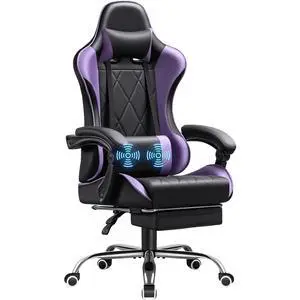 Gaming Chair, Computer Chair with Footrest and Massage Lumbar Support, Swivel Seat Height Adjustable Video Game Chair with Headrest for Office or Gaming (Violet) Gaming Chair, Computer Chair with Footrest and Massage Lumbar Support, Swivel Seat Height Adjustable Video Game Chair with Headrest for Office or Gaming (Violet)