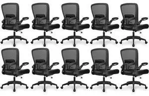 Office Chair, Ergonomic Desk Chair Breathable Mesh Chairs Adjustable High Back Lumbar Support Flip-up Armrests, Executive Rolling Swivel Comfy Computer Chairs Home Office Black, Pack of 10 Office Chair, Ergonomic Desk Chair Breathable Mesh Chairs Adjustable High Back Lumbar Support Flip-up Armrests, Executive Rolling Swivel Comfy Computer Chairs Home Office Black, Pack of 10