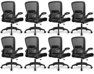 Office Chair, Ergonomic Desk Chair Breathable Mesh Chairs Adjustable High Back Lumbar Support Flip-up Armrests, Executive Rolling Swivel Comfy Computer Chairs Home Office Black, Pack of 8 Office Chair, Ergonomic Desk Chair Breathable Mesh Chairs Adjustable High Back Lumbar Support Flip-up Armrests, Executive Rolling Swivel Comfy Computer Chairs Home Office Black, Pack of 8