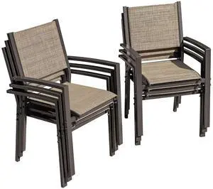 Patio Chairs Textilene Outdoor Chairs Set of 6 Stackable Dining Chair for Backyard, Deck, Poolside (Beige) Patio Chairs Textilene Outdoor Chairs Set of 6 Stackable Dining Chair for Backyard, Deck, Poolside (Beige)