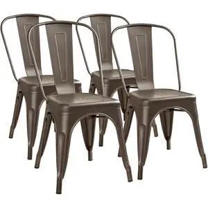 Metal Dining Chair Indoor Outdoor Use Stackable Classic Trattoria Chair Chic Dining Bistro Cafe Side Metal Chairs Set of 4 (Gun) Metal Dining Chair Indoor Outdoor Use Stackable Classic Trattoria Chair Chic Dining Bistro Cafe Side Metal Chairs Set of 4 (Gun)
