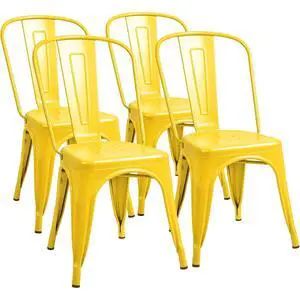 Metal Dining Chair Indoor Outdoor Use Stackable Classic Trattoria Chair Chic Dining Bistro Cafe Side Metal Chairs Set of 4 (Yellow) Metal Dining Chair Indoor Outdoor Use Stackable Classic Trattoria Chair Chic Dining Bistro Cafe Side Metal Chairs Set of 4 (Yellow)