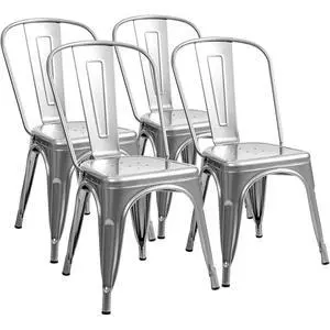 Metal Dining Chair Indoor Outdoor Use Stackable Classic Trattoria Chair Chic Dining Bistro Cafe Side Metal Chairs Set of 4 (Sliver) Metal Dining Chair Indoor Outdoor Use Stackable Classic Trattoria Chair Chic Dining Bistro Cafe Side Metal Chairs Set of 4 (Sliver)