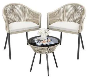 3 Piece Patio Set Outdoor Wicker Patio Chairs with Coffee Table & Cushions Bistro Conversation Set Porch Furniture for Patio, Balcony, Deck, Backyard 3 Piece Patio Set Outdoor Wicker Patio Chairs with Coffee Table & Cushions Bistro Conversation Set Porch Furniture for Patio, Balcony, Deck, Backyard
